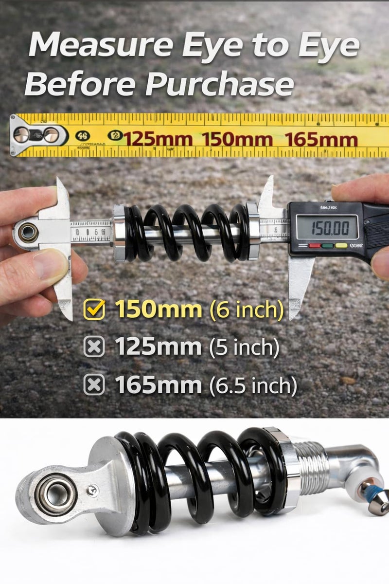 Glamorway Bike Rear Shock Absorber Spring 150mm (6 Inch) Eye to Eye, 750 lb/in Rear Suspension Shock for Mountain & Folding Bikes, Steel Replacement - Image 3